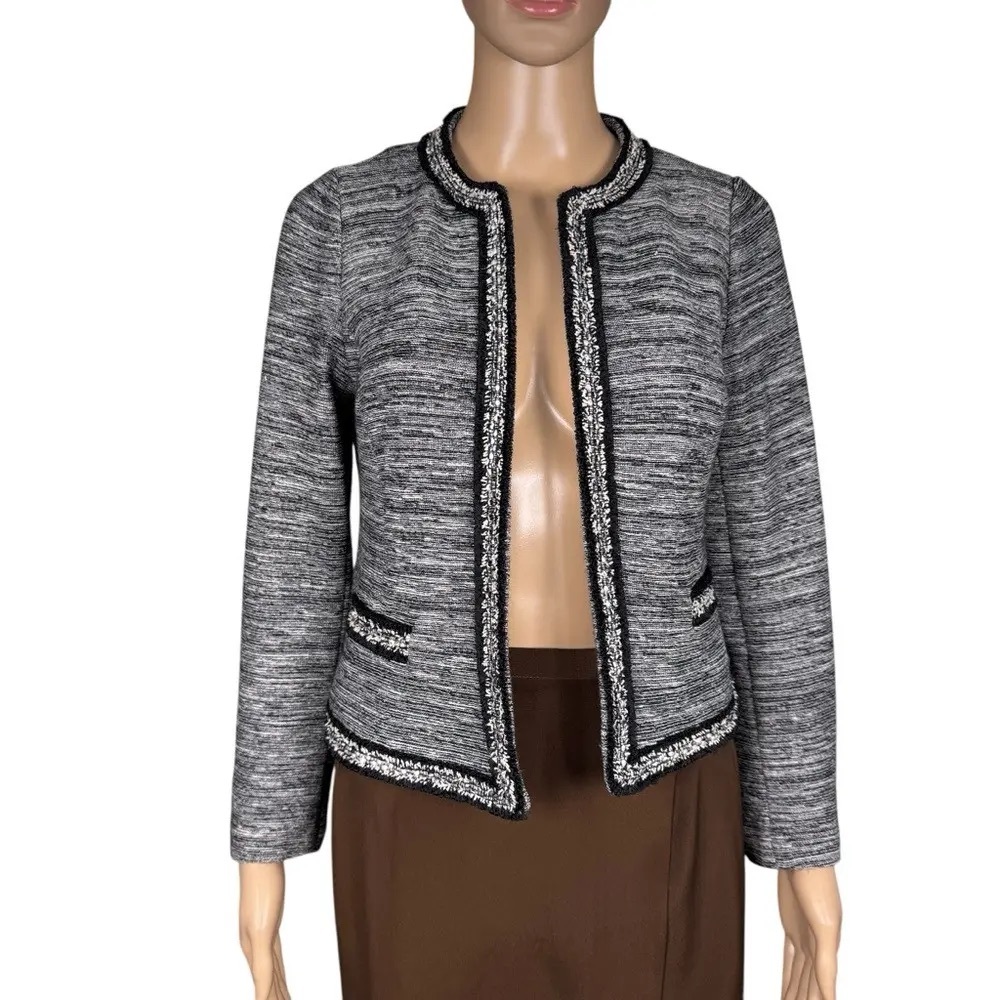 Talbots Black and Gray Open-Front Blazer